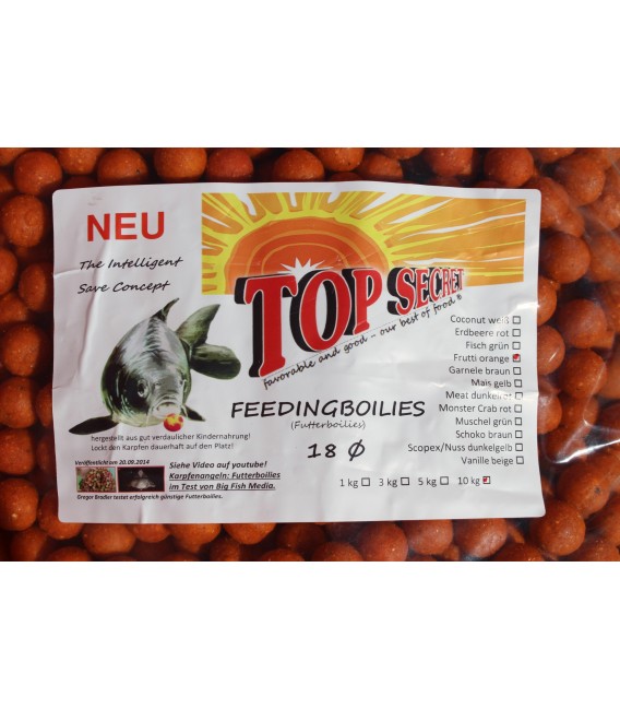 Top Secret Feederboilies Futterboilies 10kg Karpfen 21 Sorten 2,40€/1Kg